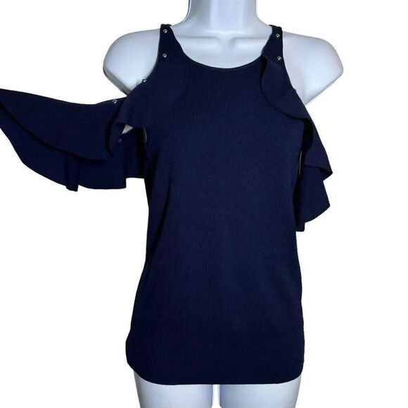 Jonathan Simkhai navy cold  shoulde studded knit  top size Small - Picture 4 of 10